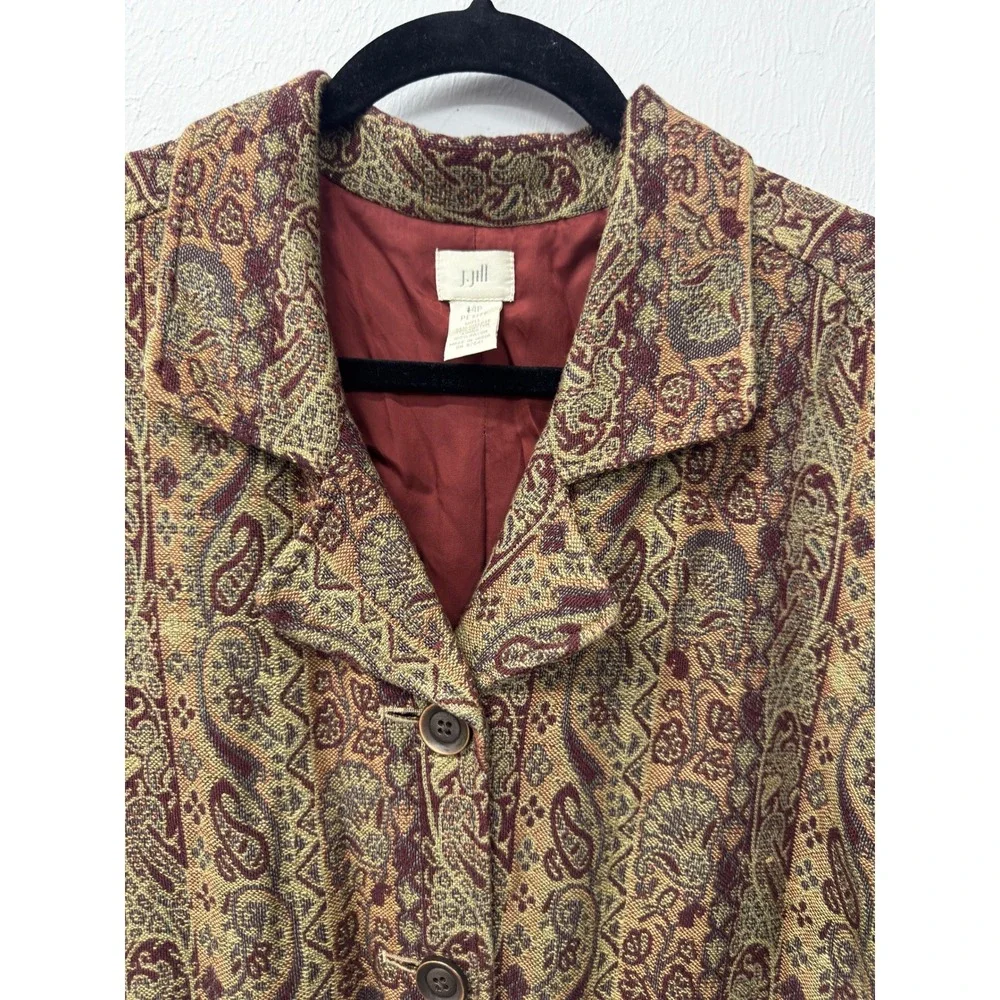 J.Jill Vintage 90s Fall Paisley Tapestry Coat Long Boho Statement Button-Front